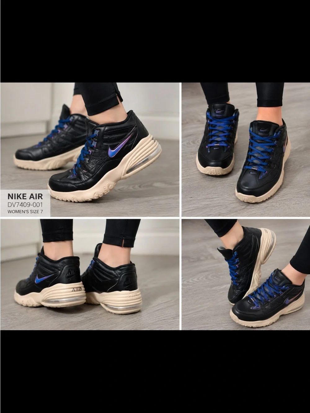 Nike Kids Black Sneakers with Blue Laces and Cream Soles